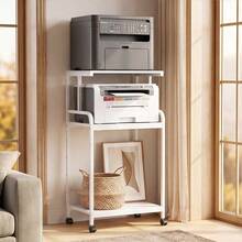 4-Tier Tall Mobile Printer Stand, Rolling Printer Cart With Open Storage Shelves & Lockable Casters, Multipurpose Printer Organizer Desk For Home Office Small Spaces, Compatible With Printer, Scanner, Fax Machine & Office Supplies - White - View 6