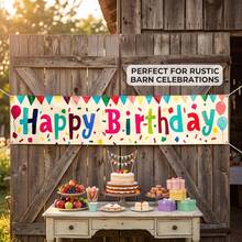 1pc Colorful Happy Birthday Yard Banner Sign, Indoor/Outdoor Universal Birthday Party Decoration Long Banner, Suitable For Birthday Parties And Other Birthday Occasions - Multicolor - View 1