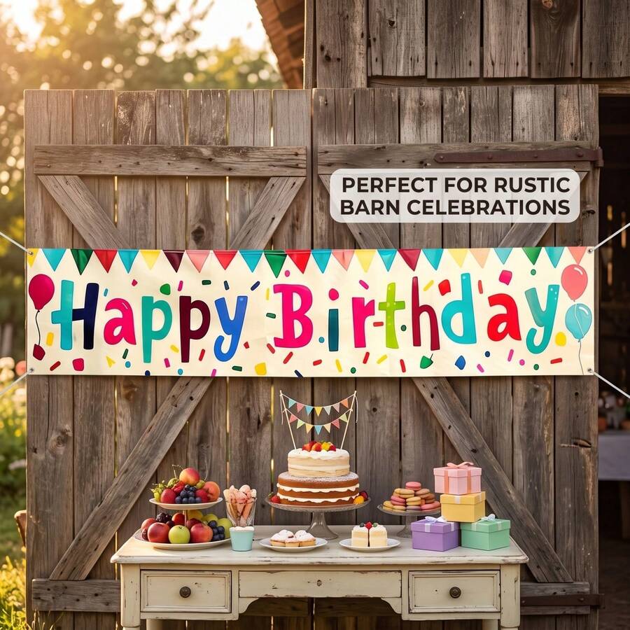 1pc Colorful Happy Birthday Yard Banner Sign, Indoor/Outdoor Universal Birthday Party Decoration Long Banner, Suitable For Birthday Parties And Other Birthday Occasions - Multicolor - View 1