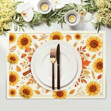 2pcs/4pcs/6pcs Autumn Sunflower Pattern Kitchen Dining Table Tray Mats, Square Tray Mats, Table Mats, Holiday Table Decor, Seasonal Home Decor, Holiday Decor, Thickened Linen Material, Perfect For Holiday Dining Room And Kitchen Decor - Multicolor - View 6