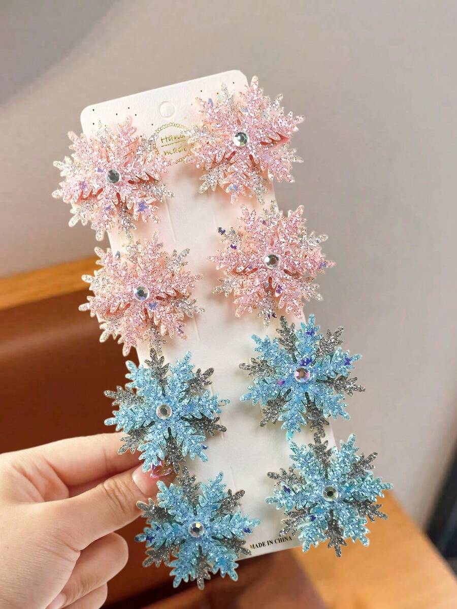 Juego de 8 pinzas laterales para el cabello BB con copos de nieve de cristal de princesa de hielo versátiles para niñas - Multicolor - Ver 1