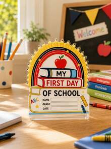 1 buah Buku Pelangi Pensil, Tanda Meja Hari Pertama Sekolah yang Dapat Diwarnai, Nama, Kelas, Tanggal yang Dapat Disesuaikan, Dekorasi Meja Kelas Bertingkat, Hadiah Guru, Dekorasi Meja, Selamat Datang Kembali ke Sekolah, Penggaris Apel Krayon, Properti Foto Peringatan Musiman Anak-anak - Gaya 9 - View 11