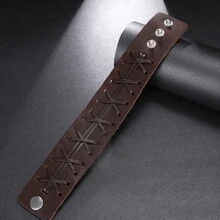 2件裝復古編織時尚紋理手鍊，適合男士日常配戴，精緻男士手鍊禮物 - 棕色 - 查看 5