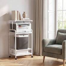 4-Tier Tall Mobile Printer Stand, Rolling Printer Cart With Open Storage Shelves & Lockable Casters, Multipurpose Printer Organizer Desk For Home Office Small Spaces, Compatible With Printer, Scanner, Fax Machine & Office Supplies - White - View 8