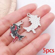 5/12 piezas Dijes de esmalte gótico Dragón Cuervo Murciélago Gato Polilla Rosa Lápida Colgantes para DIY Halloween Pulsera Collar Pendiente Suministros para hacer joyas - Negro - Ver 20