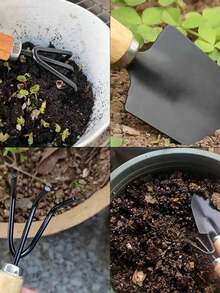 Juego de Herramientas de Jardinería (4 piezas): Incluye Tijeras de Podar, Paleta, Rastrillo y Pala, Para Plantar y Deshierbar – Diseño de Mango de Madera Ergonómico, Perfecto para su Patio y Balcón - Multicolor - Ver 4