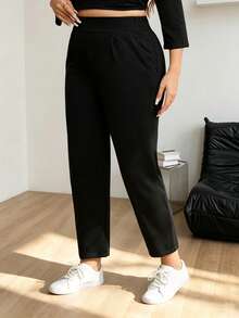 2pcs Plus Size Women Solid Color Sports Harem Pants, Versatile Long Pants Suitable For Daily Outings, Commuting, Sports And Fitness Fall - Multicolor - View 4