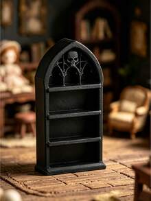 Dark Gothic Style Mini Bookshelf, Vintage Church Arch Design + Skull Carving, Mysterious Atmosphere, 3-Tier Design For Storing Mini Ornaments And Jewelry, Practical Storage Rack And Dark Home Decor Ornament, Create Your Exclusive Niche Aesthetic Space - Multicolor - View 4