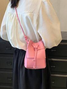 CHERIMATE 1件時尚迷你水桶包，百搭休閒編織女款手提包，高級通勤斜挎包，小眾設計單肩包，適合日常使用 - 玫紅色 - 查看 9