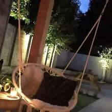 Boho Style Rope Hammock With Ruffle Tassels, Creamy Black Colours, For Indoor And Outdoor Use, Ideal For Bedroom, Balcony, Garden And Terrace, With Soft Cushion - A - View 8