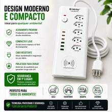 Régua de Tomadas 5 Entradas 20A com 3 USB e 3 USB Tipo C, Carregador Wireless por Indução, Filtro de Linha Bivolt, Cabo 2 Metros, Carregamento Rápido, Extensão Elétrica com Proteção Contra Sobrecarga, Ideal para Celular, Notebook, Computador, Monitor, TV, Videogame, Escritório, Home Office e Uso Residencial - Entrada do Brasil (220V) - Visão 8