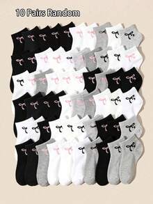 Girls' Bowknot Print Low-Cut Invisible Boat Socks, 10/20 Pairs Mixed Colors Random Thin Short Socks, Breathable Soft Non-Stuffy For Spring/Summer, Casual Commute Versatile Low-Top Socks For Little Girls - Multicolor - View 7
