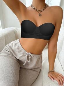 Women's Bandeau Front-Closure Push-Up Bra, Comfortable Breathable Perforated Mesh Fabric, Non-Slip Support, Convenient Front-Closure Design - Black - View 10