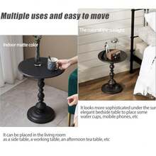 Juego de 2 mesas auxiliares redondas de metal, mesa de sofá negra, mesa pequeña bandeja de TV para el sofá en la sala de estar y recámara, cama, silla, mini mesa de centro, mesa de cabecero - Multicolor - Ver 4