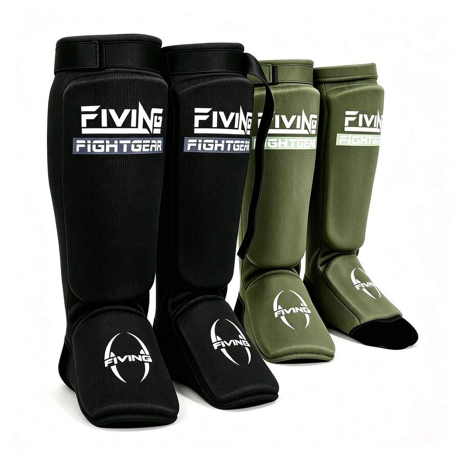 FIVING 1 Pair Elastic Fabric Muay Thai Shin Guards, Built-In EVA Cushioning Kick Pads, With Instep Protection, Unisex MMA Combat, Karate, Sanda Training Leg Protection Equipment - Multicolor - View 1