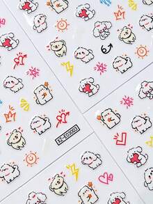 6 Sheets Cute Cartoon Kids Nail Stickers,3D Self-Adhesive Nail Decals With Kitten Puppy Rabbit Bear Dog, Star Bow Heart Cake Flower Pattern, Kawaii Child Manicure Decor,Summer Holiday Party Gift For Little Girls - Multicolor - View 5