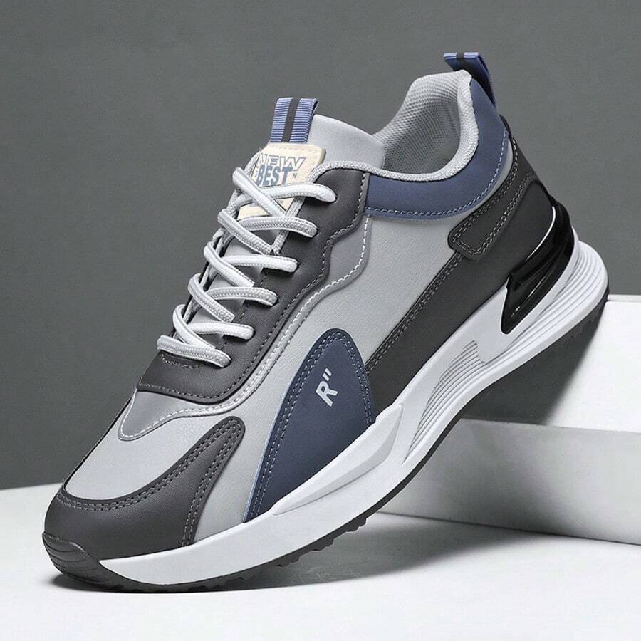 Men's Colorblock Cross Training Sneakers, Lace-Up, Shock-Absorbing, Anti-Slip, Lightweight, Suitable For Gym Workouts, Sports And Running Training - Grey - View 1