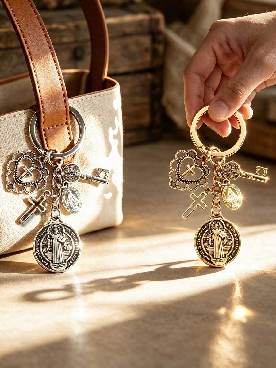 1pc Religious Themed Novelty Keychain | Cross Keychain, Christian Faith Themed Pendant, Virgin Mary Decoration; Hanging Decoration Accessory; Religious Accessory, Faith Ornament. Prayer Amulet, Can Decorate Bags And Phones, Car Accessories, Jewelry Keychain Pendant. Mother's Day Gift, Back To School Gift; - One Size Fits All - View 1