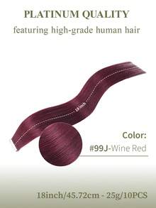 DNE HAIR 10片/包 貼片式接髮 100% 真人髮 #99J 酒紅直髮 14-22英吋長度 絲滑無縫隱形 高品質厚髮尾 健康真人髮接髮 適合細髮、沙龍使用及所有女性/女孩日常配戴 - S99J - 查看 15