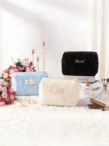 Customized Name Makeup Bag, Bridesmaid Gift, Velvet Makeup Bag, Travel Toiletry Bag, Birthday Gift, Makeup Bag, Bridal Party Favor, Wedding Gift, Mother's Day Gift - Multicolor - View 5