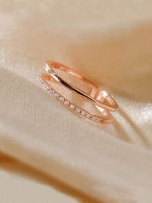 1pc Minimalist Fashion Personalized Double Layer Open Index Finger Ring For Women, Cold Style Simple Ins Niche Design Rhinestone Studded Ring - Multicolor - View 2