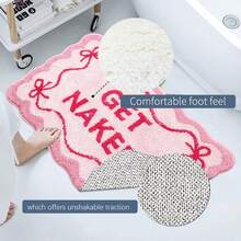Blue Bow Bathroom Mat, Bathroom Rug, Bathroom Carpet, Door Mat, Area Decor Rug, Humorous Wavy Bathroom Decor, Machine Washable, Plush Material, Bathroom Floor Carpet, Suitable As Party Gift, Bathtub, Shower Use, Pink - Pink - View 11