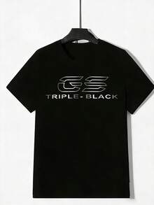 Black T-Shirt With Triple Black Logo And GS Design For Streetwear And Urban Style - 黑色 - 查看 1