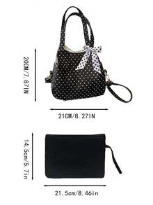 Vintage Star Print Tote Bag Set With Polka Dot Bow, Large Capacity Women Shoulder Handbag With Matching Small Pouch, Multi-Purpose Bag For School Work - Multicolor - View 11