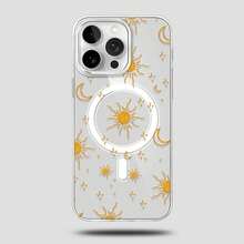 Handyhülle - Minimalistisches Linienkunst, Mondmuster, schützend mit Stoßdämpfung, transparente magnetische Hülle, geeignet für 1716 15 14 13 12 11 Pro Plus Pro/ S24/25/Ultra, Feiertagsaccessoire, ideal als - Transparent - Übersicht 3