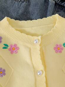 Girls' Autumn/Winter Fashion Floral Cardigan Sweater - Yellow - View 3