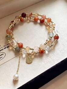 1 pieza Pulsera de doble capa con cuentas de colores, diseño premium, estilo de nicho, accesorio de mano exquisito - Multicolor - Ver 5