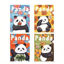 Panda Pattern Folder Set, A4 Size Plastic Pocket File Storage Box, Cartoon Panda Printed Single-Page Photo Album Folder, Suitable For Storing Office And School Paper And Office Supplies - A - View 10