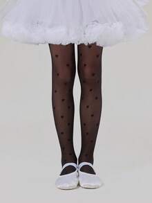 1/2pcs Cute Heart Print Sheer Mesh Ballet Tights, Daily Wear, Pantyhose, White/Black, Soft Dance Socks, Suitable For Toddler Girls, Back To School Season - Multicolor - View 7