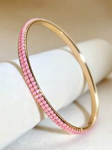 1/5pcs 2-Layer Multi-Layer Fashion Elegant Rhinestone Inlaid Shiny Bling Bling Pink & Colorful Stackable Women's Bracelets For Party, Evening, Wedding, Gift - Pink Series - View 6