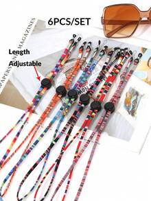 6 piezas Correa para gafas tejida a mano, longitud ajustable, correa para gafas de viaje para mujeres, correa anti-pérdida para gafas, correa para gafas de mujer, cordón para gafas - Multicolor - Ver 2