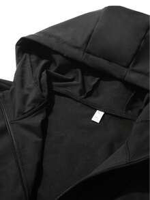AHTELB Men's Hoodie And Joggers Set, Side Letter Print Design, Thin Elastic Fashion Versatile Sports Outfit, Black - Black - View 3