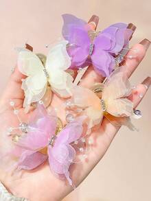 8/4/2pcs Double Layer Rhinestone Pearl Butterfly Hair Claw Clips, Durable And Non-Damaging, Cute And Sweet Hair Accessories - Suitable For Girls And Teenagers, Daily, Vacation, School, Date - Multicolor - View 4