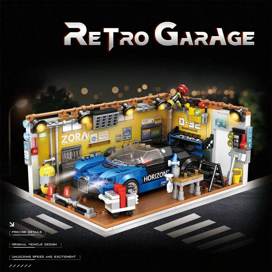 Vintage Garage Building Block Set, 3D Model Repair Shop Scene Display Toy, Car Enthusiast Desktop Home Decor, Birthday Christmas Father's Day Gift, DIY Handmade Assembly Activity, Vehicle Building Decoration Collectible - Multicolor - View 1