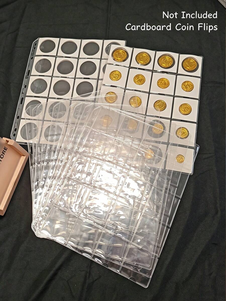 1/3入硬幣收藏頁,硬幣收藏活頁夾,標準9格硬幣頁,硬幣收藏套組,硬幣收藏收納整理,硬幣分類與展示,單面高透明硬幣相簿頁(實際細節可能有所不同) - 彩色 - 查看 1