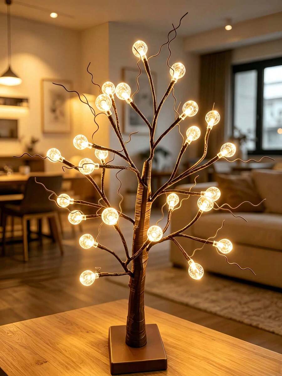 1件 60CM 24LED 氣泡球樹燈,USB電池供電 暖白色仙女燈樹,桌面夜燈,適用於家居聖誕派對裝飾 - 暖白色 - 查看 1