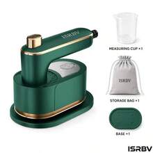 ISRBV Foldable Handheld Steam Iron In Cream Gold Finish, Complete With Heat-Resistant Base, Measuring Cup And Branded Storage Bag. It Supports Dry & Wet Ironing To Remove Fabric Wrinkles Easily. Compact Foldable Design For Home, Office And Travel Use. - US A Type Plug(110-127V) - View 11