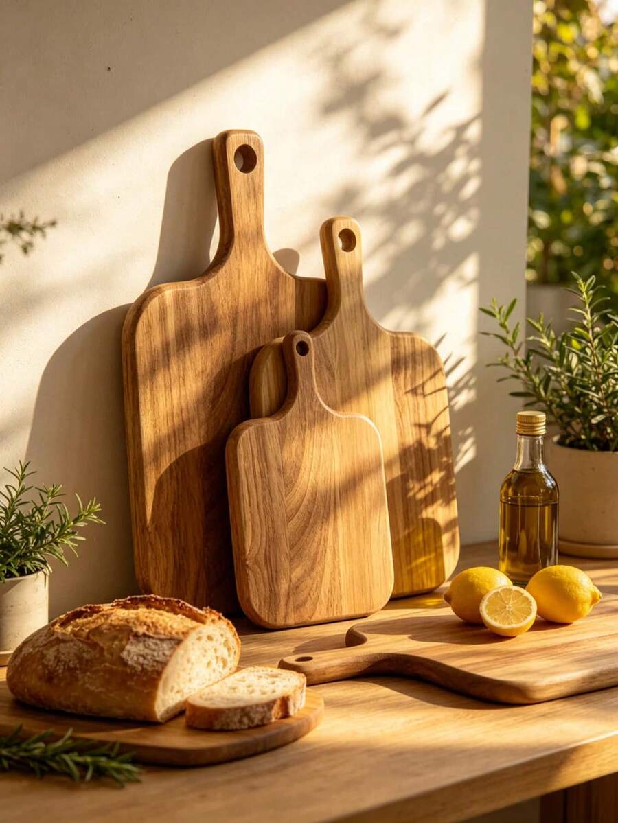 1pc Solid Oak Wood Cutting Board, Wooden Board, Kitchen Decor, Kitchen Utensils, Easy To Clean Rolling Pin, Suitable For Kitchen Countertop, Meat, Fruit, Vegetable, Bread And Baking Supplies Cutting Board, Also Can Be Used As Serving Tray, Add Home Happiness, Great Gift, Housewarming Gift, Birthday Gift, Kitchen Masterpiece
