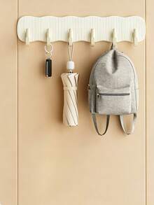 1pc Wave Striped Wall Hook Rack, Punch-Free Self-Adhesive Design, 6 Sturdy Hooks With Large Load Capacity Minimal Solid Color Style, Holds Towels Keys & Accessories, Suitable For Entryway, Bathroom And Bedroom Storage - Multicolor - View 4