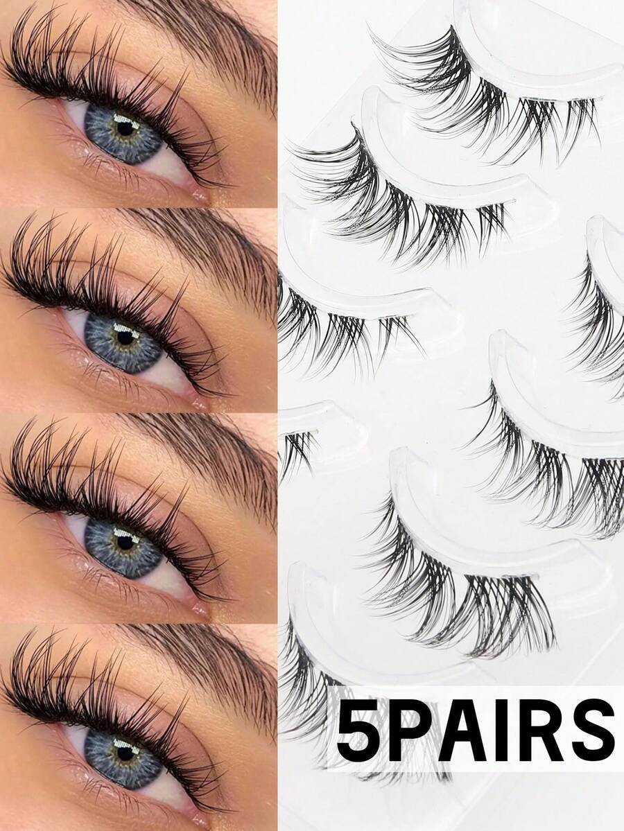 5 Pairs Winged False Eyelashes For Daily And Party Makeup, Thin Lash Strips, Cat Eye Lashes, Fairy Style Lashes, Natural Soft False Eyelashes - Cat Eye Lashes - View 1