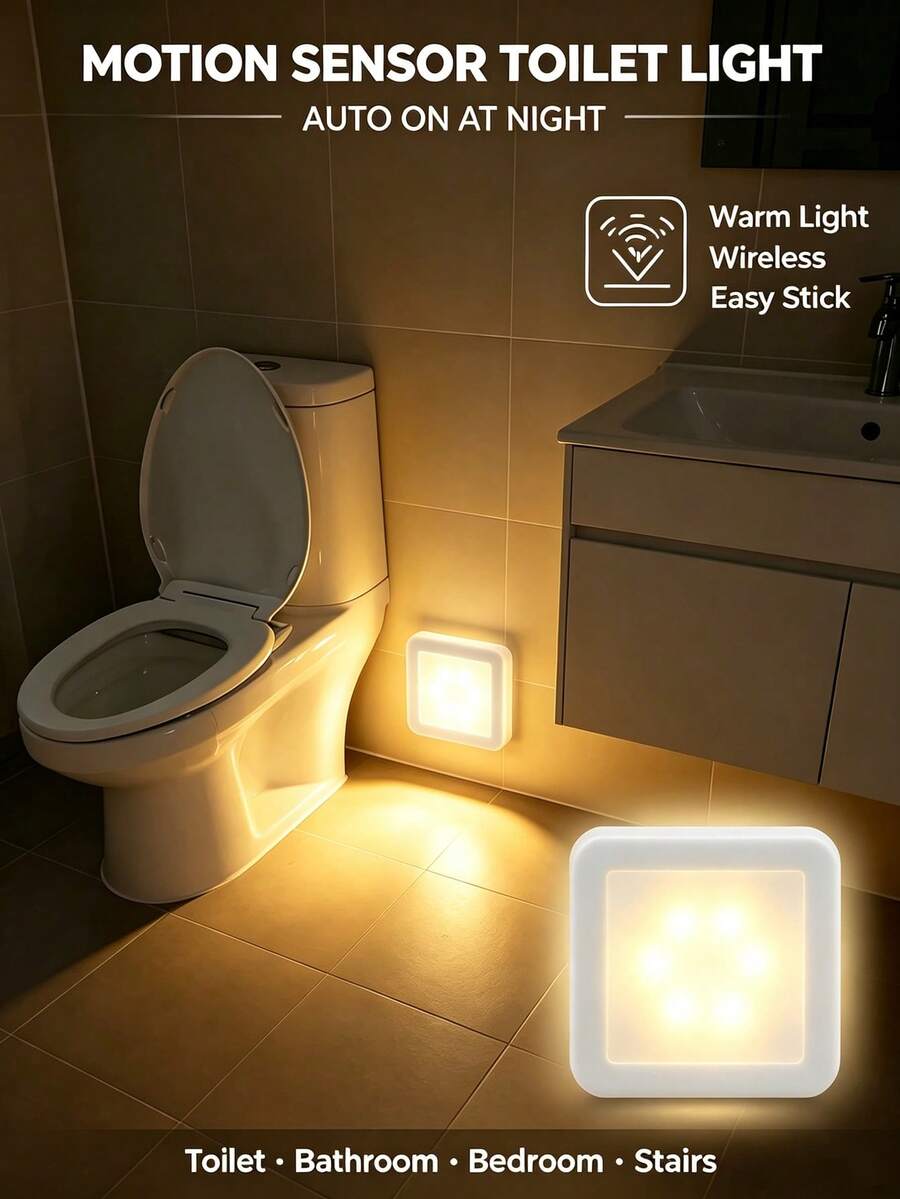 1/3/6pcs Smart Motion Sensor 6-LED Floor/Ceiling/Wall Light - Wireless, IP44, Auto On/Off, Plug-And-Play Installation, Modern Square Design. Suitable For Hallway, Stairs, Living Room, Bedroom (Battery Not Included). Ideal For Home