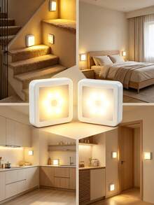 1/3/6pcs Smart Motion Sensor 6-LED Floor/Ceiling/Wall Light - Wireless, IP44, Auto On/Off, Plug-And-Play Installation, Modern Square Design. Suitable For Hallway, Stairs, Living Room, Bedroom (Battery Not Included). Ideal For Home - Square Lamp - View 3