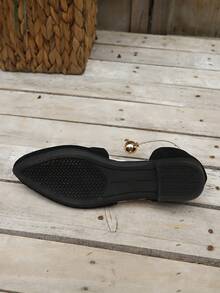 Women's New Pearl Ring Metal Flat Hollow Pointed Toe Low-Top Casual Beach Shoes - Black - View 7