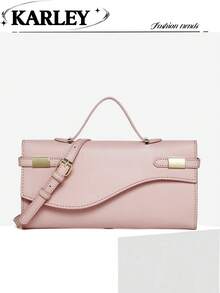 Bolso de mano de cuero texturizado, diseño minimalista de moda, bolso cuadrado pequeño de unicolor simple, bolso pequeño versátil, bolso de hombro y bandolera multiusos - Rosa Pálido - Ver 4