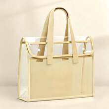 Transparent Dual-Handle PVC File Bag, Large Capacity Waterproof Storage Tote, Macaron Color Portable Document Handbag, Student Homework & Textbook Organizer, Office Paper & Stationery Storage Bag, Tutoring Supplies,Back To School - W - View 10