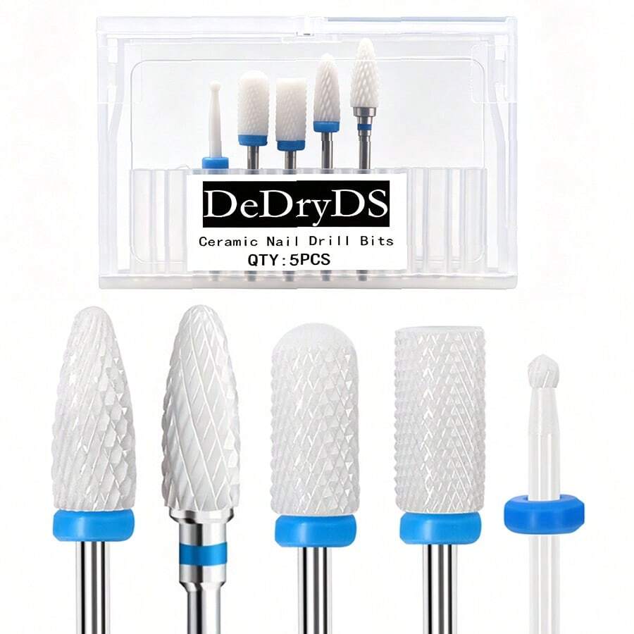DeDryDS 5件組電動指甲修整鑽頭,專業美甲與足部護理壓克力凝膠指甲卸除磨砂研磨頭,美甲工具,附便攜收納盒,適用居家與沙龍 - 彩色 - 查看 1